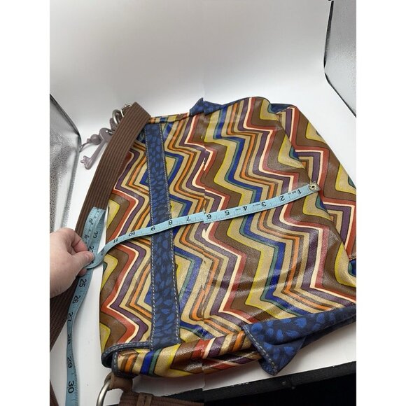 Fossil Key-Per Briefcase Coated Canvas Multi Color Chevron Pattern Messenger Bag - Picture 10 of 11